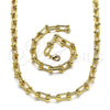 Oro Laminado Necklace and Bracelet, Gold Filled Style Oval Bar Design, Polished, Golden Finish, 10.341.0004