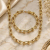Oro Laminado Necklace and Bracelet, Gold Filled Style Oval Bar Design, Polished, Golden Finish, 10.341.0004