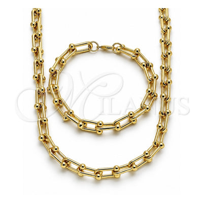 Oro Laminado Necklace and Bracelet, Gold Filled Style Oval Bar Design, Polished, Golden Finish, 10.341.0004