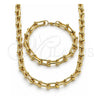 Oro Laminado Necklace and Bracelet, Gold Filled Style Oval Bar Design, Polished, Golden Finish, 10.341.0004