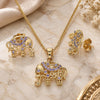 Oro Laminado Earring and Pendant Adult Set, Gold Filled Style Elephant Design, with Amethyst Micro Pave, Polished, Golden Finish, 10.316.0020.4