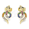 Oro Laminado Stud Earring, Gold Filled Style Snake Design, with Multicolor Micro Pave, Polished, Golden Finish, 02.210.0375.1