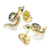 Oro Laminado Stud Earring, Gold Filled Style Snake Design, with Multicolor Micro Pave, Polished, Golden Finish, 02.210.0375.1
