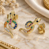Oro Laminado Stud Earring, Gold Filled Style Snake Design, with Multicolor Micro Pave, Polished, Golden Finish, 02.210.0375.1