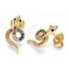 Oro Laminado Stud Earring, Gold Filled Style Snake Design, with Multicolor Micro Pave, Polished, Golden Finish, 02.210.0375.1