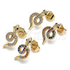 Oro Laminado Stud Earring, Gold Filled Style Snake Design, with Multicolor Micro Pave, Polished, Golden Finish, 02.210.0375.1