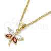 Oro Laminado Pendant Necklace, Gold Filled Style Dragon-Fly Design, with Garnet and White Cubic Zirconia, Polished, Golden Finish, 04.213.0208.24 (01 MM Thickness, 20 Inches Length)