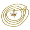 Oro Laminado Pendant Necklace, Gold Filled Style Dragon-Fly Design, with Garnet and White Cubic Zirconia, Polished, Golden Finish, 04.213.0208.24 (01 MM Thickness, 20 Inches Length)