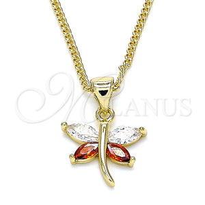 Gold Filled Necklace — Pendant Necklace Dragon-Fly Design with Garnet and White — main product view — SKU 134081 | Oro Laminado collar — Pendant Necklace Dragon-Fly diseño with Garnet and blanco — SKU 134081