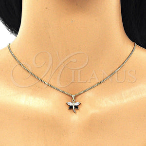 Gold Filled Necklace — Pendant Necklace Dragon-Fly Design with Black and White — main product view — SKU 134082 | Oro Laminado collar — Pendant Necklace Dragon-Fly diseño with negro and blanco — SKU 134082