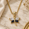 Oro Laminado Pendant Necklace, Gold Filled Style Dragon-Fly Design, with Black and White Cubic Zirconia, Polished, Golden Finish, 04.213.0208.1.24 (01 MM Thickness, 24 Inches Length)