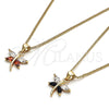 Oro Laminado Pendant Necklace, Gold Filled Style Dragon-Fly Design, with Black and White Cubic Zirconia, Polished, Golden Finish, 04.213.0208.1.24 (01 MM Thickness, 24 Inches Length)