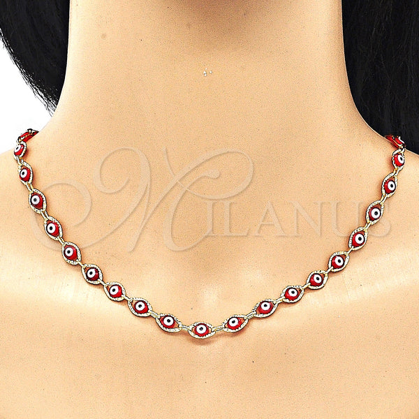 Gold Filled Bracelet — Necklace and Bracelet Evil Eye Design Red Resin — alternate product view — SKU 134091 | Oro Laminado brazalete — Necklace and Bracelet Evil Eye diseño Red Resin — SKU 134091