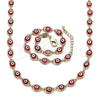 Oro Laminado Necklace and Bracelet, Gold Filled Style Evil Eye Design, Red Resin Finish, Golden Finish, 06.63.0199.2