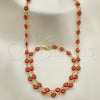 Oro Laminado Necklace and Bracelet, Gold Filled Style Evil Eye Design, Red Resin Finish, Golden Finish, 06.63.0199.2