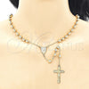 Oro Laminado Medium Rosary, Gold Filled Style Guadalupe and Crucifix Design, with White Micro Pave, Polished, Golden Finish, 09.253.0041.26