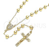 Oro Laminado Medium Rosary, Gold Filled Style Guadalupe and Crucifix Design, with White Micro Pave, Polished, Golden Finish, 09.253.0041.26