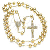 Oro Laminado Medium Rosary, Gold Filled Style Guadalupe and Crucifix Design, with White Micro Pave, Polished, Golden Finish, 09.253.0041.26