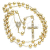 Oro Laminado Medium Rosary, Gold Filled Style Guadalupe and Crucifix Design, with White Micro Pave, Polished, Golden Finish, 09.253.0041.26