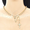 Oro Laminado Medium Rosary, Gold Filled Style Jesus and Crucifix Design, Polished, Golden Finish, 09.253.0042.26