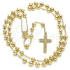 Oro Laminado Medium Rosary, Gold Filled Style Jesus and Crucifix Design, Polished, Golden Finish, 09.253.0042.26
