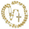 Oro Laminado Medium Rosary, Gold Filled Style Jesus and Crucifix Design, Polished, Golden Finish, 09.253.0042.26