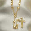 Oro Laminado Medium Rosary, Gold Filled Style Jesus and Crucifix Design, Polished, Golden Finish, 09.253.0042.26