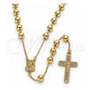 Oro Laminado Medium Rosary, Gold Filled Style Jesus and Crucifix Design, Polished, Golden Finish, 09.253.0042.26