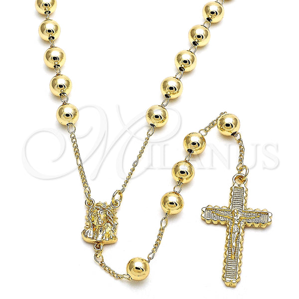Oro Laminado Medium Rosary, Gold Filled Style Jesus and Crucifix Design, Polished, Golden Finish, 09.253.0042.26