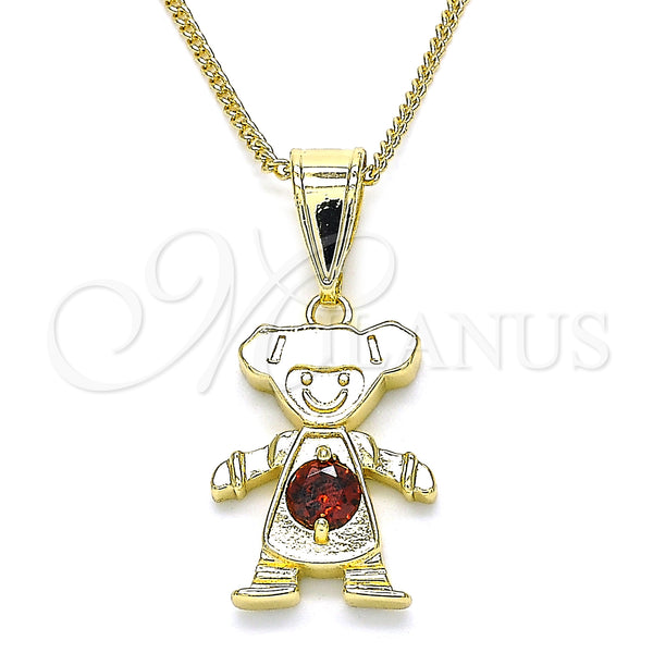 Oro Laminado Pendant Necklace, Gold Filled Style Little Girl Design, with Garnet Cubic Zirconia, Polished, Golden Finish, 04.253.0013.20 (01 MM Thickness, 20 Inches Length)