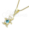 Oro Laminado Pendant Necklace, Gold Filled Style Little Boy Design, with Aqua Blue Cubic Zirconia, Polished, Golden Finish, 04.253.0014.20 (01 MM Thickness, 20 Inches Length)