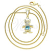 Oro Laminado Pendant Necklace, Gold Filled Style Little Boy Design, with Aqua Blue Cubic Zirconia, Polished, Golden Finish, 04.253.0014.20 (01 MM Thickness, 20 Inches Length)