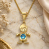 Oro Laminado Pendant Necklace, Gold Filled Style Little Boy Design, with Aqua Blue Cubic Zirconia, Polished, Golden Finish, 04.253.0014.20 (01 MM Thickness, 20 Inches Length)
