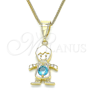 Gold Filled Necklace — Pendant Necklace Little Boy Design with Aqua Blue — main product view — SKU 134099 | Oro Laminado collar — Pendant Necklace Little Boy diseño with Aqua Blue — SKU 134099