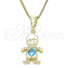 Oro Laminado Pendant Necklace, Gold Filled Style Little Boy Design, with Aqua Blue Cubic Zirconia, Polished, Golden Finish, 04.253.0014.20 (01 MM Thickness, 20 Inches Length)