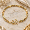 Oro Laminado Fancy Bracelet, Gold Filled Style Expandable Bead and Little Girl Design, with White Micro Pave, Polished, Golden Finish, 03.299.0041.07 (04 MM Thickness, 7 Inches Length)