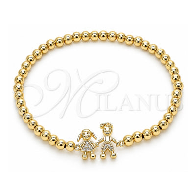 Oro Laminado Fancy Bracelet, Gold Filled Style Expandable Bead and Little Girl Design, with White Micro Pave, Polished, Golden Finish, 03.299.0041.07 (04 MM Thickness, 7 Inches Length)
