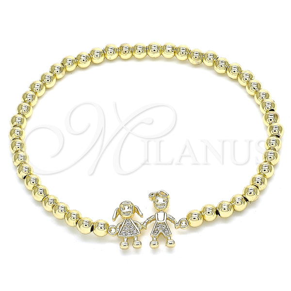 Oro Laminado Fancy Bracelet, Gold Filled Style Expandable Bead and Little Girl Design, with White Micro Pave, Polished, Golden Finish, 03.299.0041.07 (04 MM Thickness, 7 Inches Length)