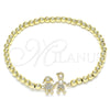 Oro Laminado Fancy Bracelet, Gold Filled Style Expandable Bead and Little Girl Design, with White Micro Pave, Polished, Golden Finish, 03.299.0041.07 (04 MM Thickness, 7 Inches Length)