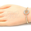 Oro Laminado Fancy Bracelet, Gold Filled Style Expandable Bead and Ball Design, with White Micro Pave, Polished, Golden Finish, 03.299.0043.07 (04 MM Thickness, 7 Inches Length)