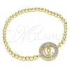 Oro Laminado Fancy Bracelet, Gold Filled Style Expandable Bead and Ball Design, with White Micro Pave, Polished, Golden Finish, 03.299.0043.07 (04 MM Thickness, 7 Inches Length)