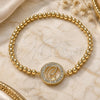 Oro Laminado Fancy Bracelet, Gold Filled Style Expandable Bead and Ball Design, with White Micro Pave, Polished, Golden Finish, 03.299.0043.07 (04 MM Thickness, 7 Inches Length)