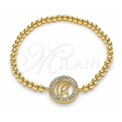 Oro Laminado Fancy Bracelet, Gold Filled Style Expandable Bead and Ball Design, with White Micro Pave, Polished, Golden Finish, 03.299.0043.07 (04 MM Thickness, 7 Inches Length)
