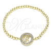 Oro Laminado Fancy Bracelet, Gold Filled Style Expandable Bead and Ball Design, with White Micro Pave, Polished, Golden Finish, 03.299.0043.07 (04 MM Thickness, 7 Inches Length)