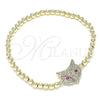 Oro Laminado Fancy Bracelet, Gold Filled Style Expandable Bead and Owl Design, with White and Ruby Micro Pave, Polished, Golden Finish, 03.299.0044.07 (04 MM Thickness, 7 Inches Length)
