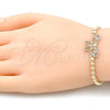 Oro Laminado Fancy Bracelet, Gold Filled Style Expandable Bead and Butterfly Design, with White Micro Pave, Polished, Golden Finish, 03.299.0045.07 (04 MM Thickness, 7 Inches Length)