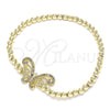 Oro Laminado Fancy Bracelet, Gold Filled Style Expandable Bead and Butterfly Design, with Multicolor Micro Pave, Polished, Golden Finish, 03.299.0046.07 (04 MM Thickness, 7 Inches Length)