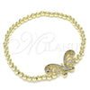 Oro Laminado Fancy Bracelet, Gold Filled Style Expandable Bead and Butterfly Design, with Multicolor Micro Pave, Polished, Golden Finish, 03.299.0046.07 (04 MM Thickness, 7 Inches Length)
