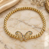 Oro Laminado Fancy Bracelet, Gold Filled Style Expandable Bead and Butterfly Design, with Multicolor Micro Pave, Polished, Golden Finish, 03.299.0046.07 (04 MM Thickness, 7 Inches Length)