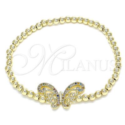 Oro Laminado Fancy Bracelet, Gold Filled Style Expandable Bead and Butterfly Design, with Multicolor Micro for wholesale, main product view